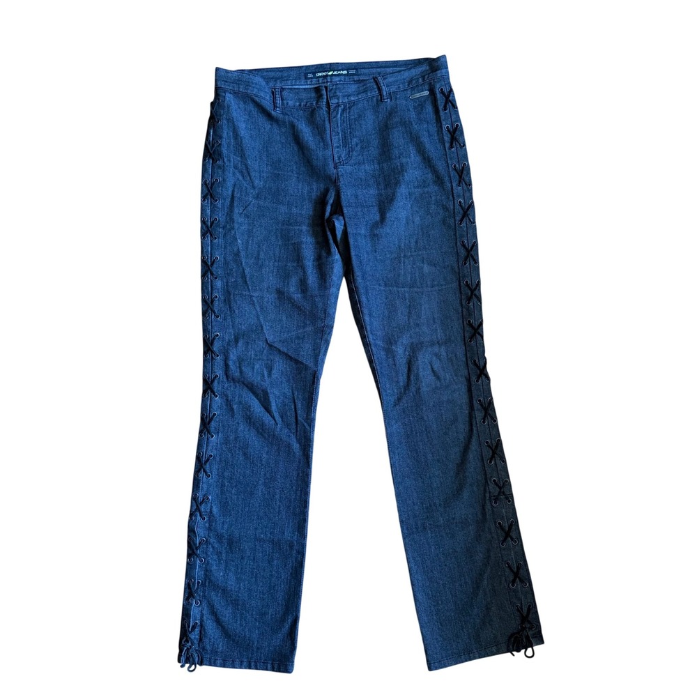 DKNY Jeans Womens Size 12 Dark Wash Lace Up Side‎ Seam Straight Leg Denim Pants